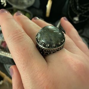 Evil Pawn Ambience Ring moss agate and steel